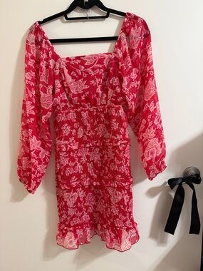 Red Floral Smocked Mini Dress